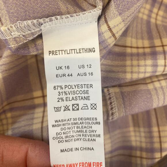 Pretty Little Thing Plaid Long Sleeve Button Down Lilac Shirt Dress NWT Sz 16 - Picture 13 of 15